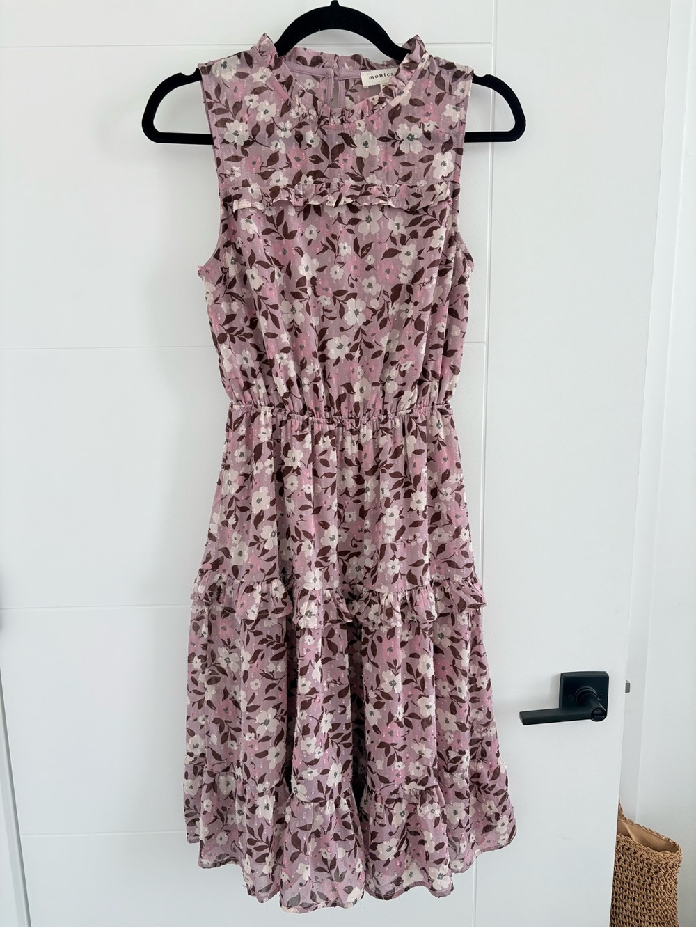 Monteau Lavender Pink Floral Ruffled Neck Dress